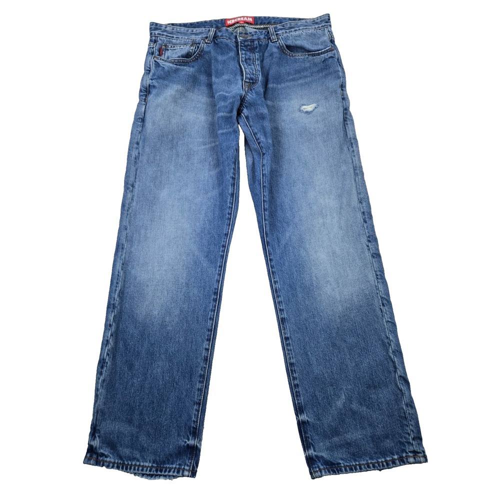 Ice Cream Blue Jeans Mens Size 38 Bootcut Designer Denim ICECREAM Distressed Y2K